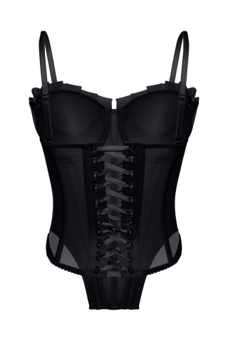Black Mesh Corset Top With Folds Cups, Removable Straps Crop Top, Lacing Up Custom Corset