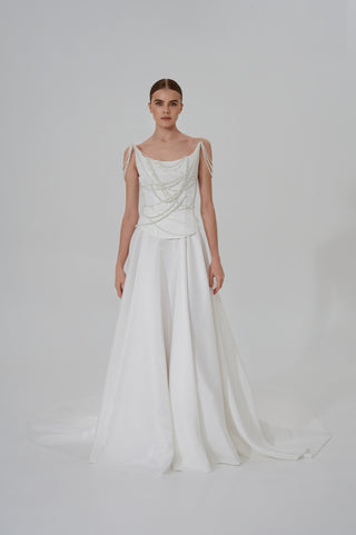 Special Event Outfit, Sophisticated Dress, Elegant Silk Corset and Draped Skirt Set, Luxury Evening Wear, Two Piece Wedding Corset Dress