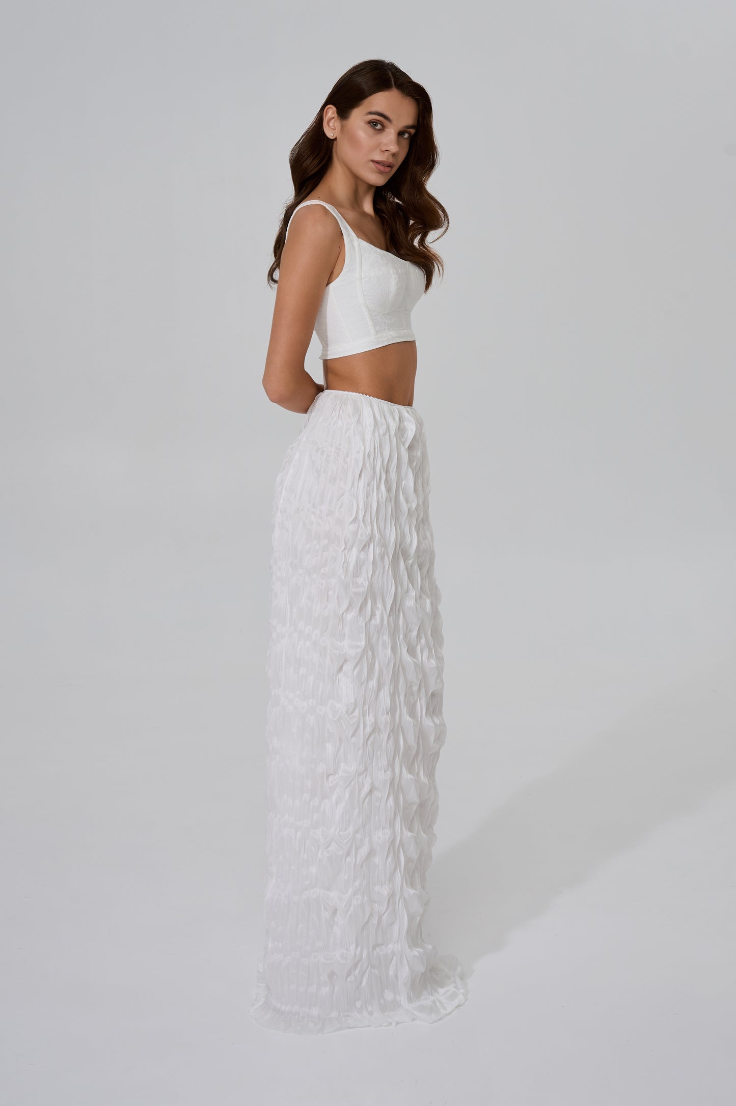 Wedding Dress With Two Skirts That Can Be Changed Into Three Looks, Long Maxi Dress With Skirt on Zipper, Bridal Crop Top