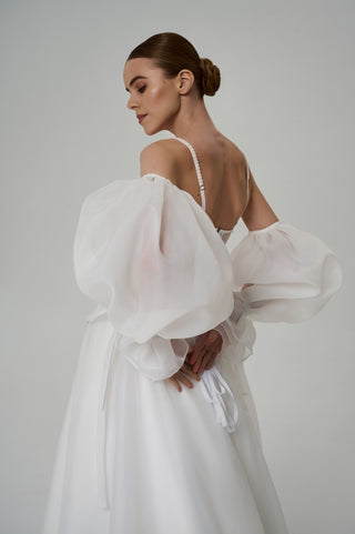 Bride's set — strapless corset with embroidered cups, organza skirt with train