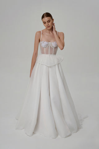 Bride's set — strapless corset with embroidered cups, organza skirt with train