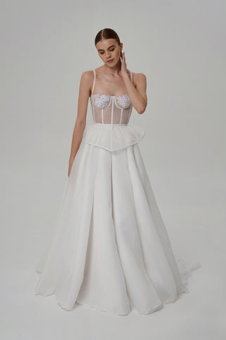 Bride's set — strapless corset with embroidered cups, organza skirt with train