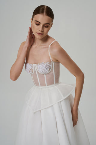 Bride's set — strapless corset with embroidered cups, organza skirt with train