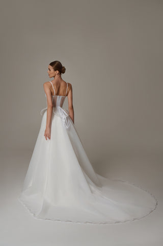 Bride's set — strapless corset with embroidered cups, organza skirt with train - designer piece by Caribis