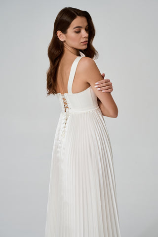 Transformer set with corset and skirt — the dress separates into a pleated taffeta skirt and a satin corset