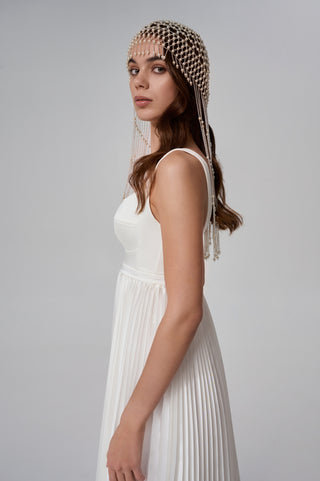 Transformer set with corset and skirt — the dress separates into a pleated taffeta skirt and a satin corset