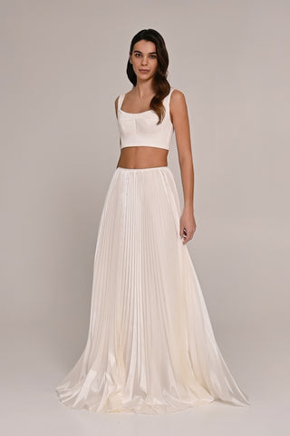 Transformer set with corset and skirt — the dress separates into a pleated taffeta skirt and a satin corset