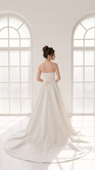 Wedding dress with silk corset top and removable satin skirt