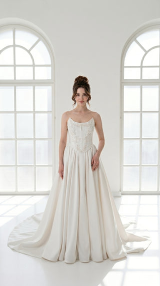 Wedding dress with silk corset top and removable satin skirt