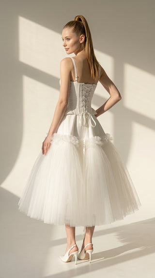 Ivory Taffeta Corset & Tiered Tulle Midi Skirt Bridal Set