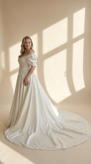 Ivory Taffeta Bridal Corset & Long Train Skirt Set
