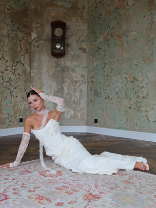 Ivory Lace Bridal Corset & Skirt Set with Detachable Sleeves