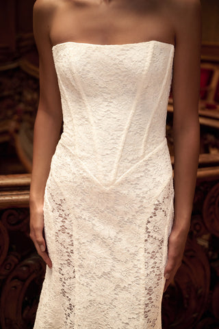 Long Ivory Lace Bridal Gown with Detachable Cape