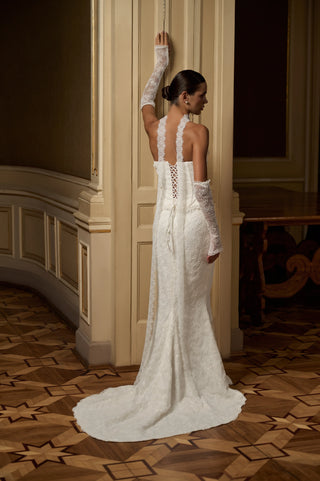 Ivory Lace Bridal Corset & Skirt Set with Detachable Sleeves