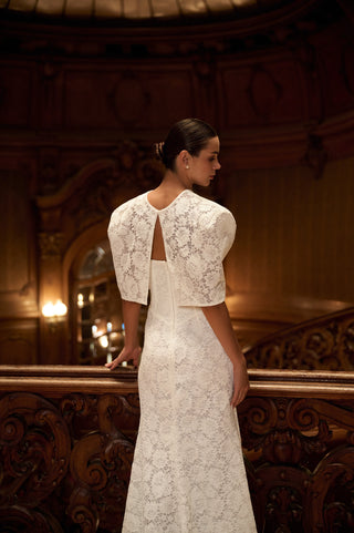 Long Ivory Lace Bridal Gown with Detachable Cape