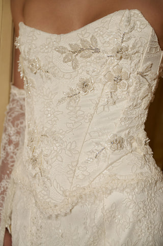 Ivory Lace Bridal Corset & Skirt Set with Detachable Sleeves