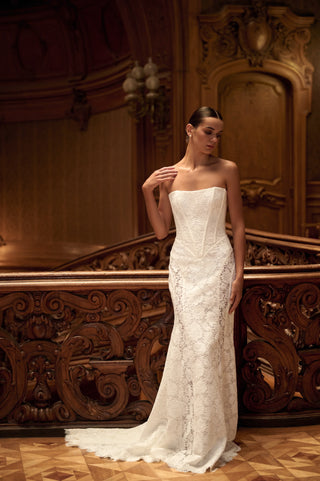 Long Ivory Lace Bridal Gown with Detachable Cape