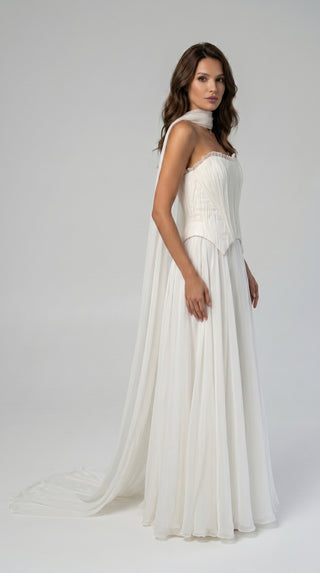 Set with corset and skirt made of natural silk