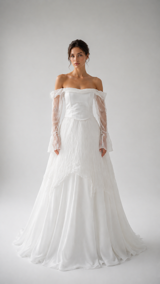 Natural silk set — corset with dropped sleeves and A-line skirt with adjustable volume