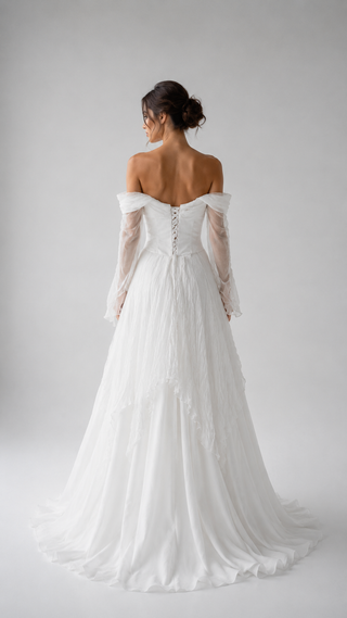 Natural silk set — corset with dropped sleeves and A-line skirt with adjustable volume
