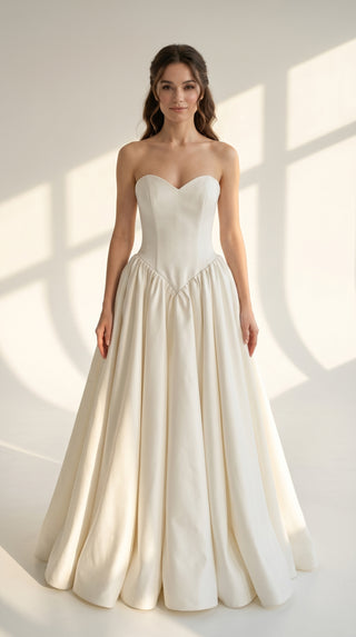 Ivory Satin Strapless Wedding Dress with Sweetheart Neckline