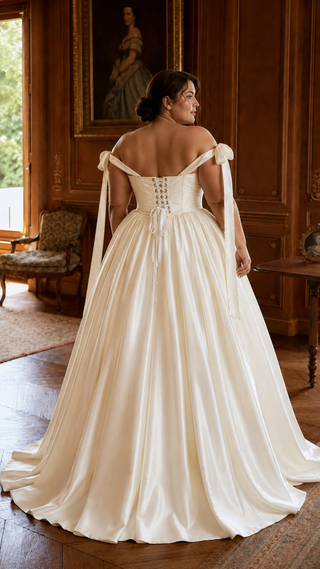 Plus size. Taffeta set with embroidered corset and adjustable skirt — corset with ribbon straps and skirt with removable petticoat - designer piece by Caribis