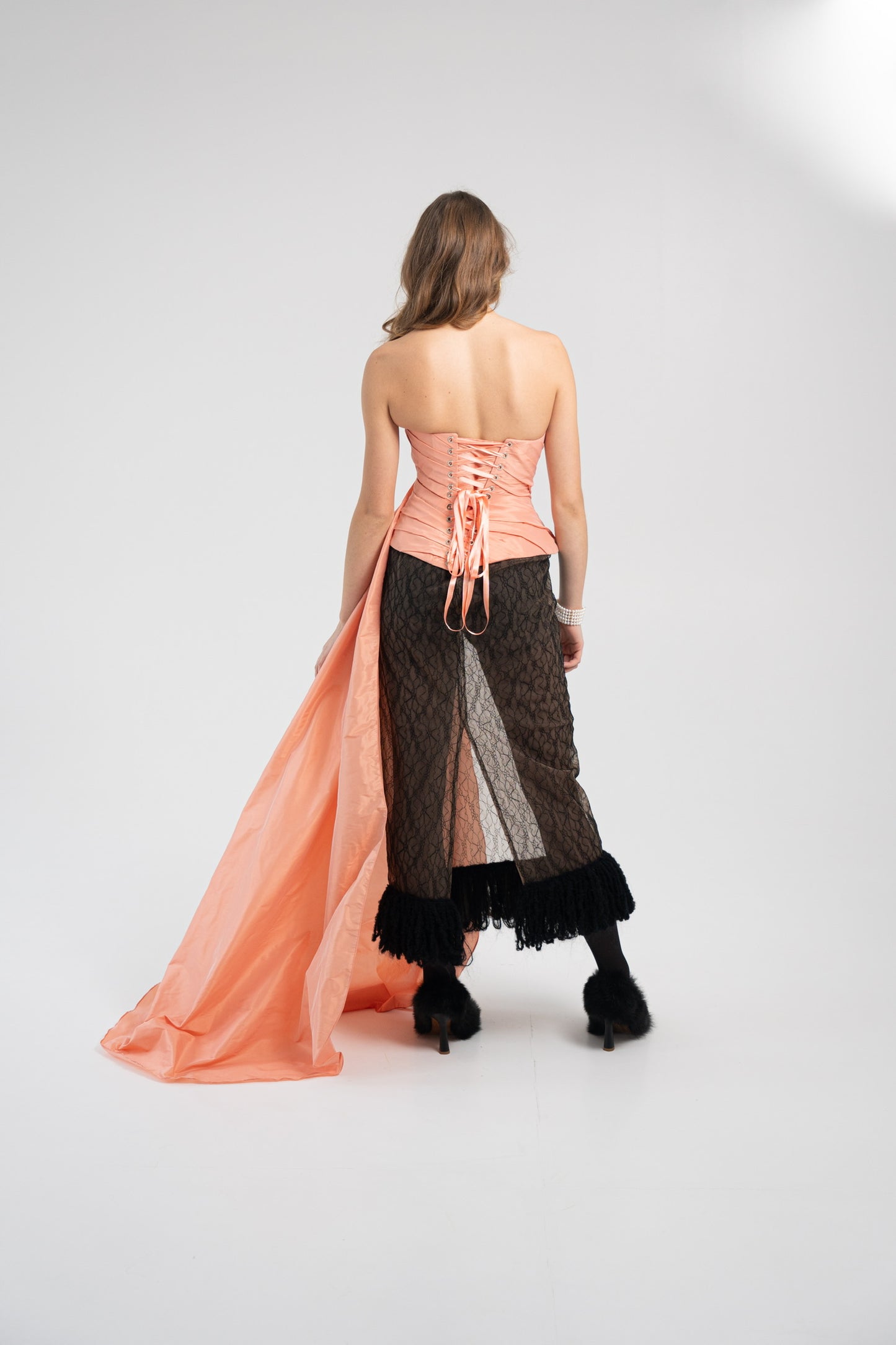 Elegant Coral Taffeta Corset with Side Tail, Luxurious Gold Taffeta Corset for Unique Looks (Copy)