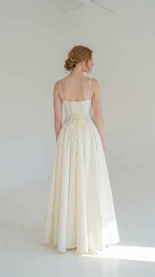 Wedding set with embroidered bead and pearl corset and slit skirt - designer piece by Caribis