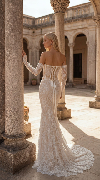 Lace Bridal Corset & Mermaid Skirt Set with Gloves