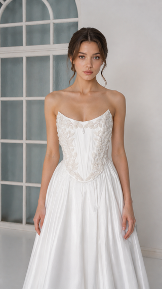 Strapless wedding set with handmade embroidery