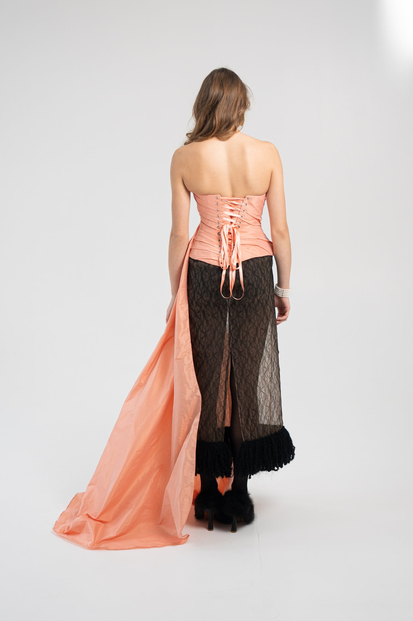 Elegant Coral Taffeta Corset with Side Tail, Luxurious Gold Taffeta Corset for Unique Looks (Copy)