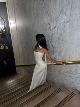 Satin corset with a straight long skirt — a classic wedding set made of thick satin, lace-up corset with internal boning