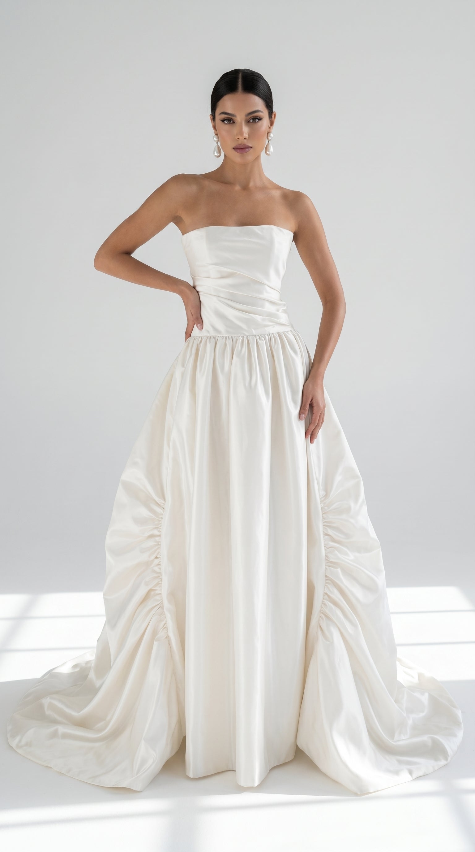 taffeta dress Strapless A-Line Gown By Jovani 24099 6 / Black line Strapless Taffeta Long Slit Prom Dress with Pleated Bodice Bow Shown in Blue Luxurious taffeta dress with a