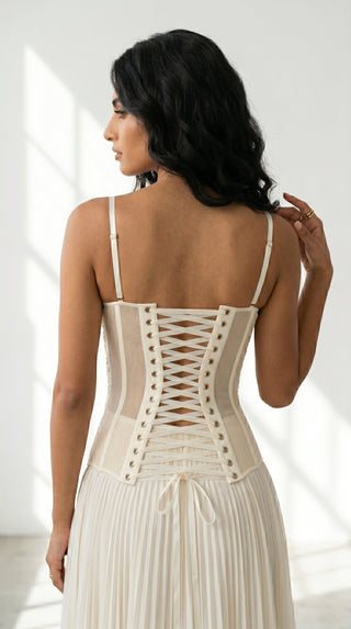 Exquisite corset with luxurious voluminous embroidery and a delicate transparent base - designer piece by Caribis
