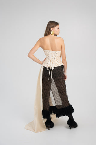 Elegant Gold Taffeta Corset with Side Tail, Luxurious Gold Taffeta Corset for Unique Looks