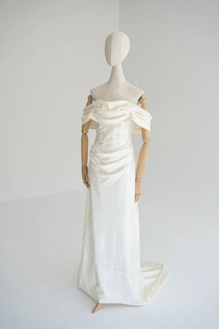 Maternity Jacquard Wedding Dress with Draped Cowl Neckline — original product photograph