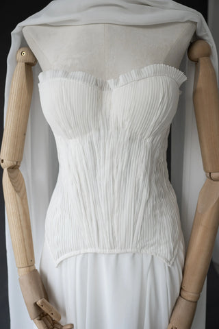 Ivory Draped Chiffon Bridal Dress with Matching Scarf — original product photograph