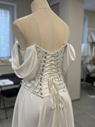 Embroidered Satin Bridal Corset & Long Skirt Set — original product photograph