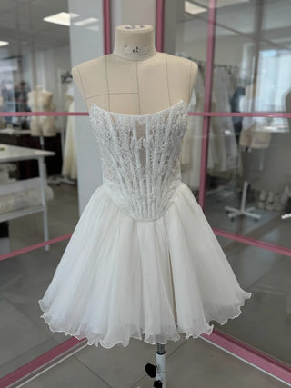Embroidered Bridal Corset & Short Silk Chiffon Skirt Set