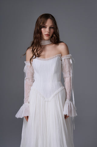 Bridal Wedding Set – Lace Corset with Sleeves & Long Ruffled Skirt