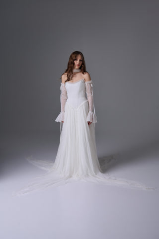 Bridal Wedding Set – Lace Corset with Sleeves & Long Ruffled Skirt