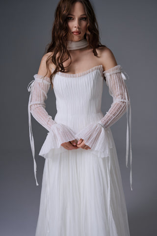 Bridal Wedding Set – Lace Corset with Sleeves & Long Ruffled Skirt