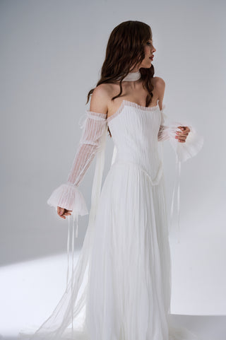 Bridal Wedding Set – Lace Corset with Sleeves & Long Ruffled Skirt