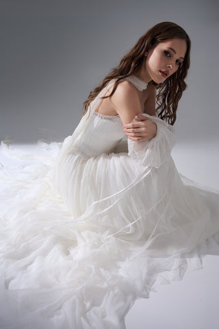 Bridal Wedding Set – Lace Corset with Sleeves & Long Ruffled Skirt