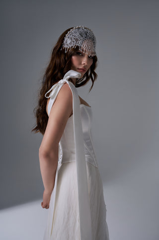 Bridal Wedding Set – Wide-Strap Bow Corset & Long Layered Skirt