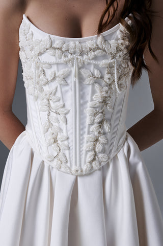 Romantic Strapless Bridal Set with Oval Lace Embroidered Corset