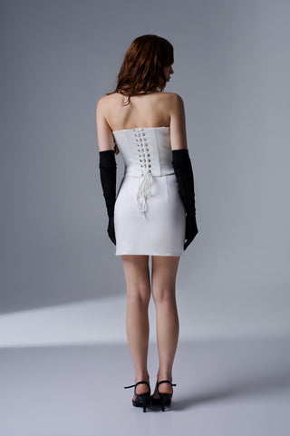 Wedding Set – Hand-Embroidered Corset with Mini Skirt & Gloves