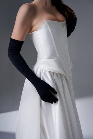 Elegant Strapless Bridal Set with Long Skirt and Gloves