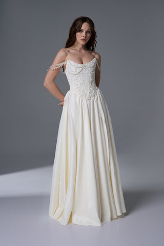 Bridal Wedding Set – Hand-Embroidered Corset with Side Slit Skirt