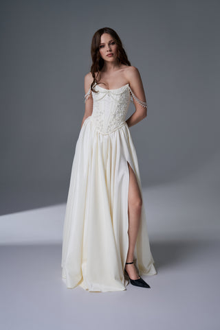 Bridal Wedding Set – Hand-Embroidered Corset with Side Slit Skirt